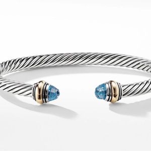 David Yurman Cable Classic Bracelet - Ster. Silver, Blue Topaz, 14K Yellow Gold